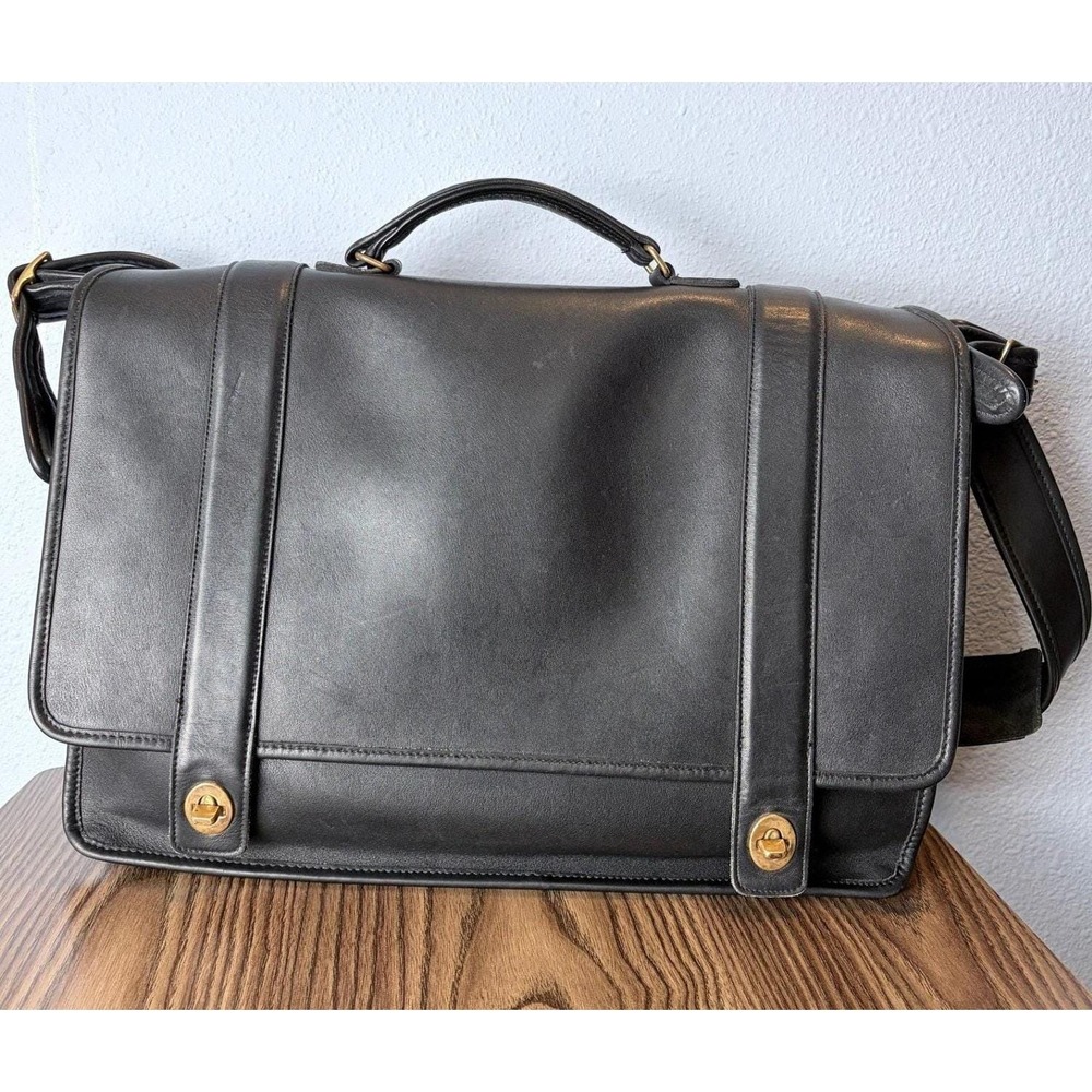 Coach Beekman Briefcase Vintage Black Leather Messenger Bag Made in USA 5231 - Picture 2 of 16